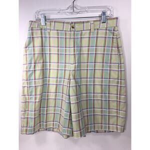 Alan Flusser Golf Shorts Mens‎ 32 Light Green Plaid 100% Cotton Lightweight